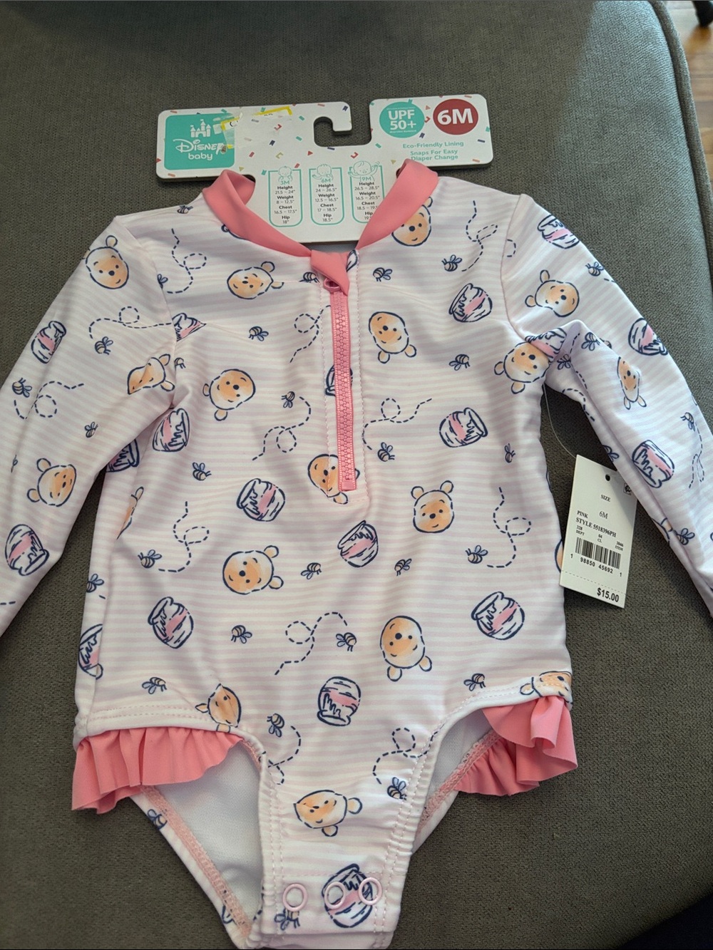 Disney Baby Pink Winnie the Pooh One-Piece Swimsuit. UPF 50+